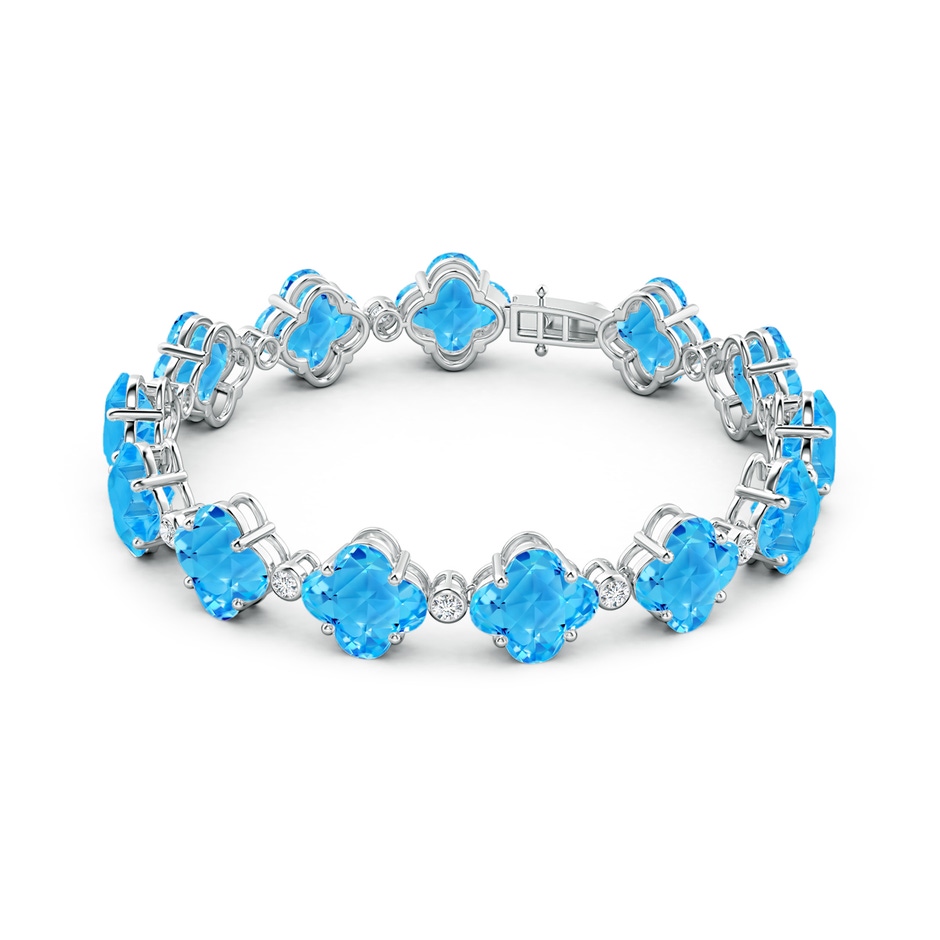 8mm AAAA Clover-Shaped Swiss Blue Topaz Bracelet with Diamonds in White Gold Side-1