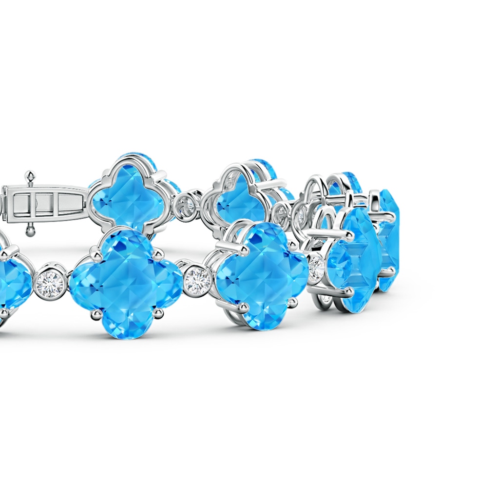 8mm AAAA Clover-Shaped Swiss Blue Topaz Bracelet with Diamonds in White Gold Side-2