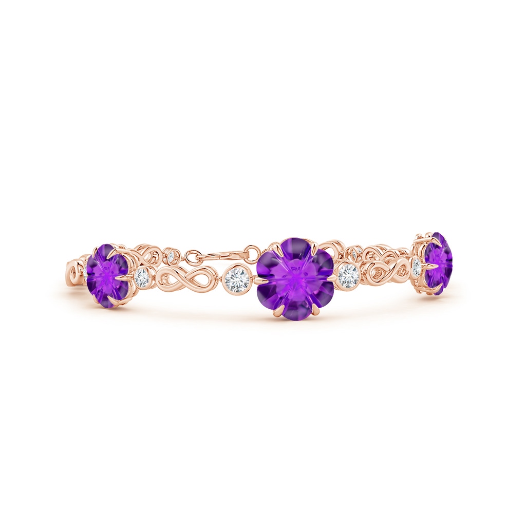 9mm AAAA Six-Petal Amethyst Three-Flower Infinity Bracelet in Rose Gold