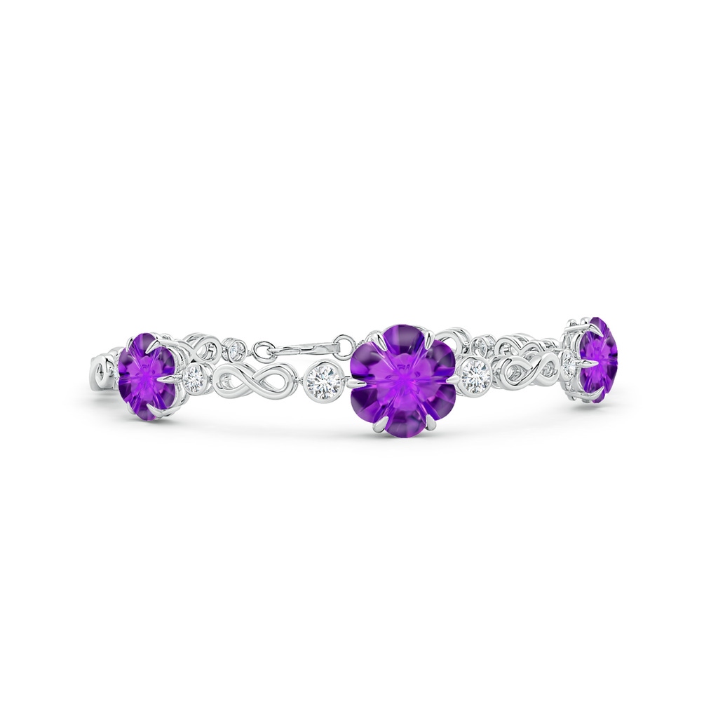 9mm AAAA Six-Petal Amethyst Three-Flower Infinity Bracelet in White Gold