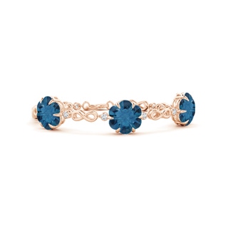 9mm AAAA Six-Petal London Blue Topaz Three-Flower Infinity Bracelet in 9K Rose Gold