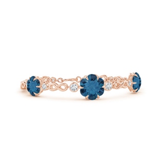 9mm AAAA Six-Petal London Blue Topaz Three-Flower Infinity Bracelet in Rose Gold