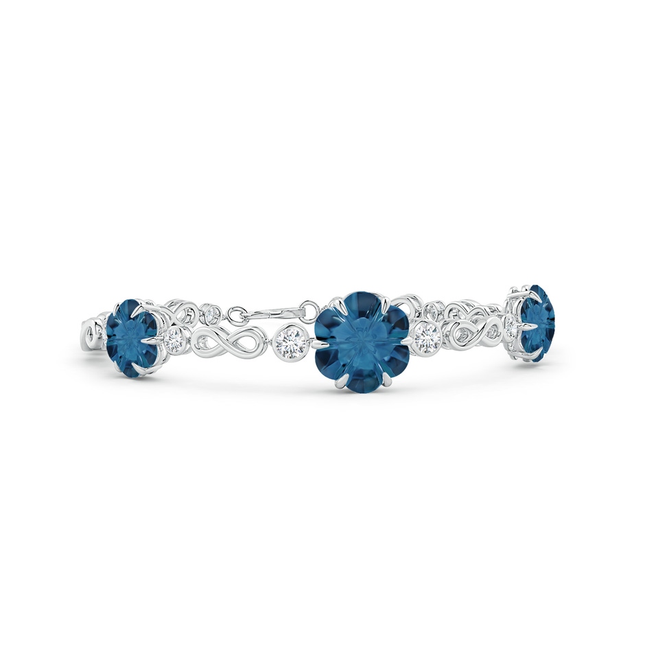 9mm AAAA Six-Petal London Blue Topaz Three-Flower Infinity Bracelet in White Gold 