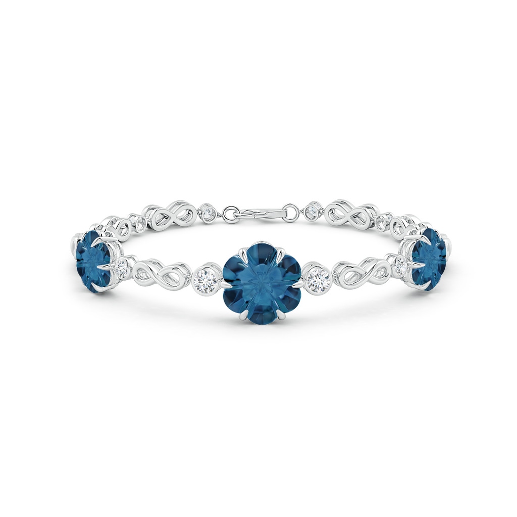 9mm AAAA Six-Petal London Blue Topaz Three-Flower Infinity Bracelet in White Gold Side-1