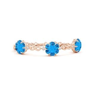 9mm AAAA Six-Petal Swiss Blue Topaz Three-Flower Infinity Bracelet in 10K Rose Gold