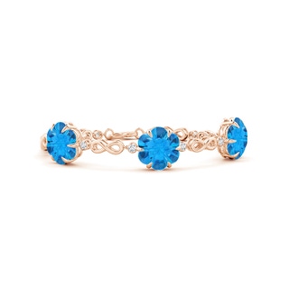 9mm AAAA Six-Petal Swiss Blue Topaz Three-Flower Infinity Bracelet in 9K Rose Gold