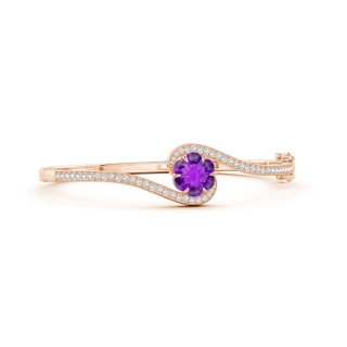 9mm AAAA Six-Petal Amethyst Flower Bypass Bangle Bracelet in 10K Rose Gold