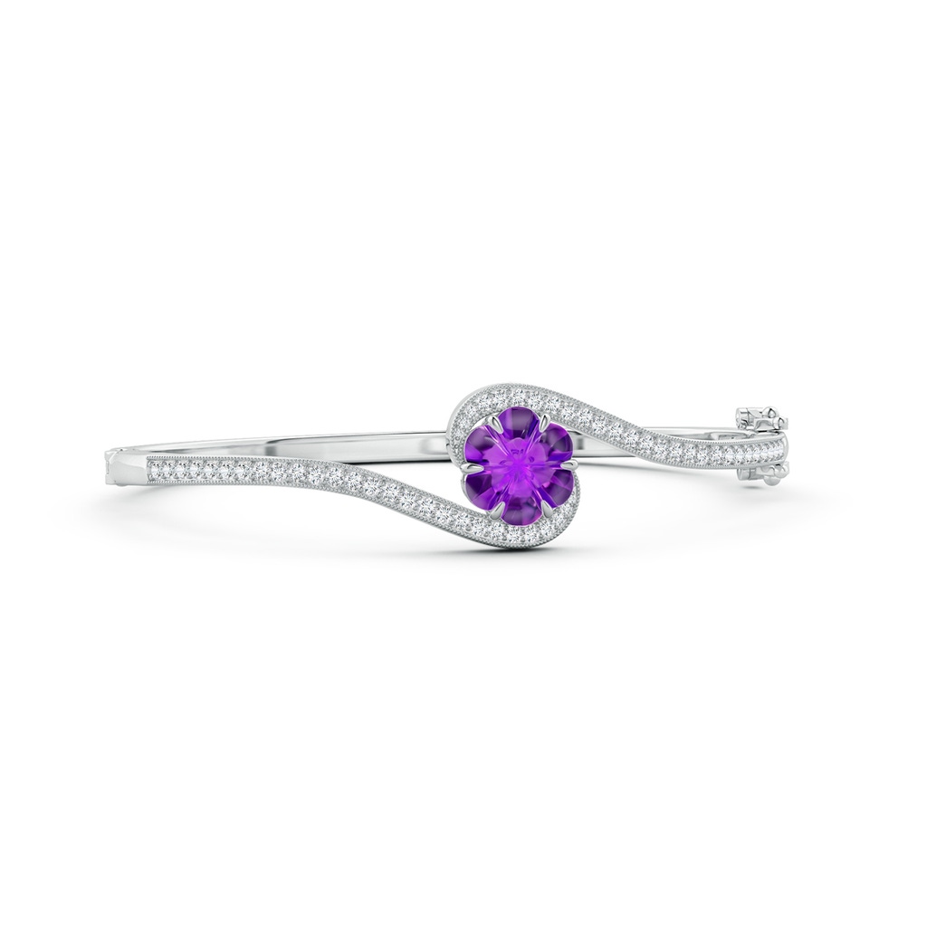 9mm AAAA Six-Petal Amethyst Flower Bypass Bangle Bracelet in White Gold 