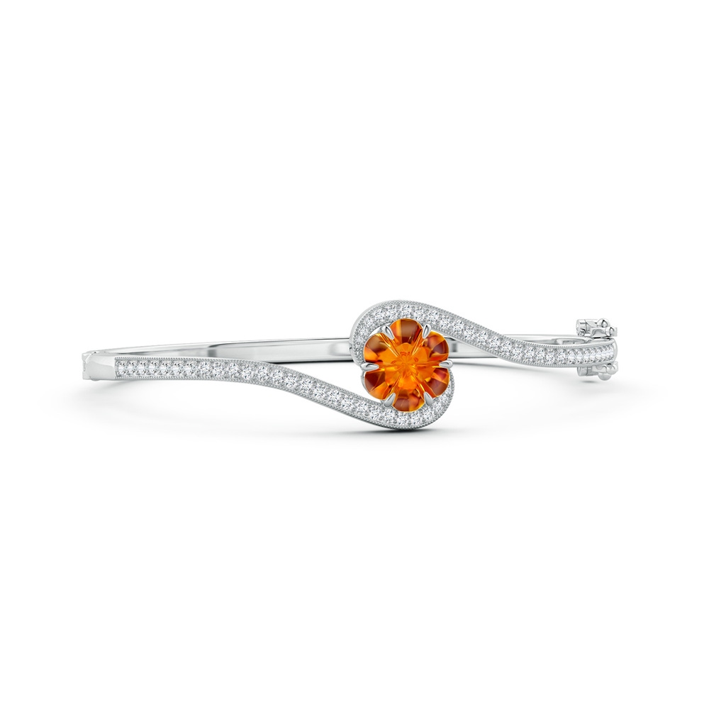 9mm AAAA Six-Petal Citrine Flower Bypass Bangle Bracelet in White Gold