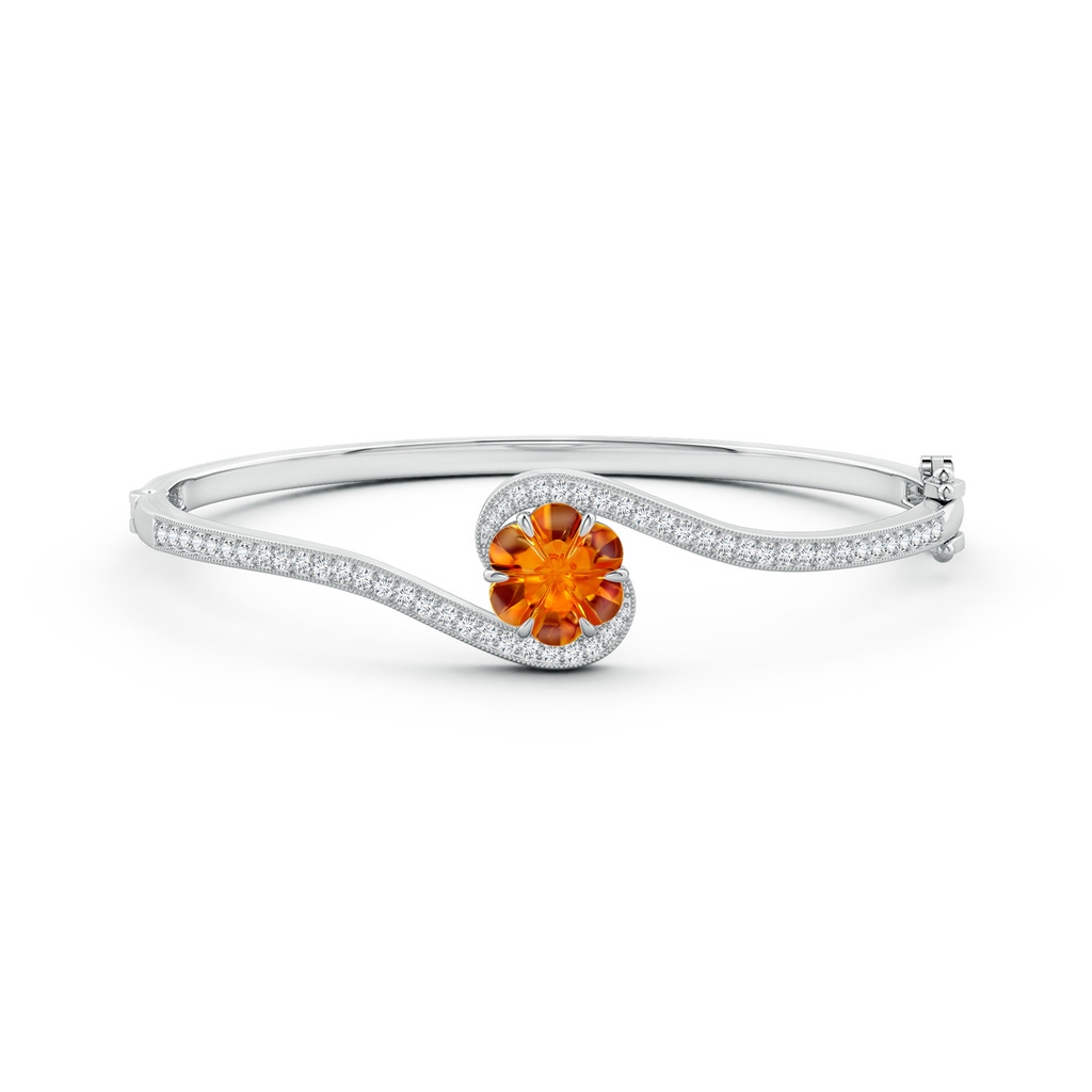 9mm AAAA Six-Petal Citrine Flower Bypass Bangle Bracelet in White Gold Side-1