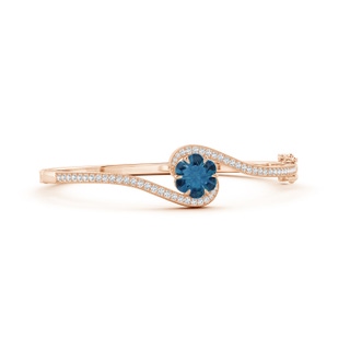 9mm AAAA Six-Petal London Blue Topaz Flower Bypass Bangle Bracelet in 9K Rose Gold