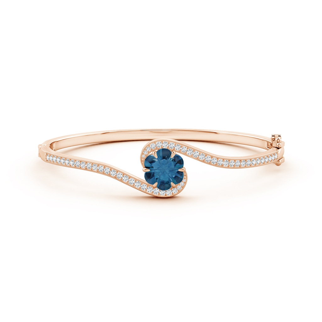 9mm AAAA Six-Petal London Blue Topaz Flower Bypass Bangle Bracelet in Rose Gold - side_1