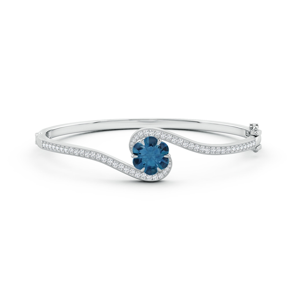 9mm AAAA Six-Petal London Blue Topaz Flower Bypass Bangle Bracelet in White Gold - side_1