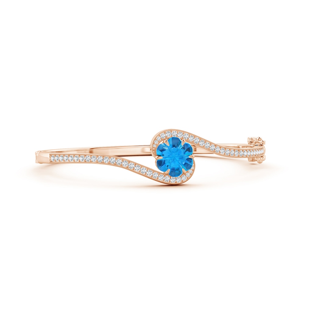 9mm AAAA Six-Petal Swiss Blue Topaz Flower Bypass Bangle Bracelet in Rose Gold