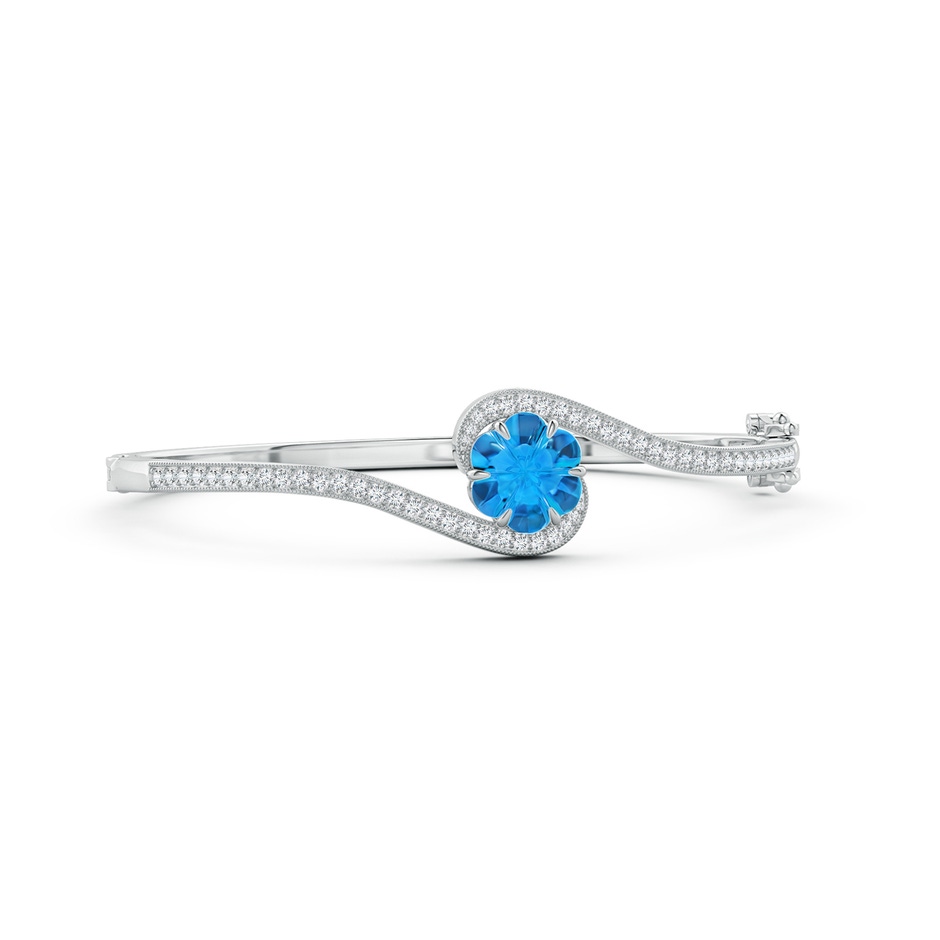 9mm AAAA Six-Petal Swiss Blue Topaz Flower Bypass Bangle Bracelet in White Gold 