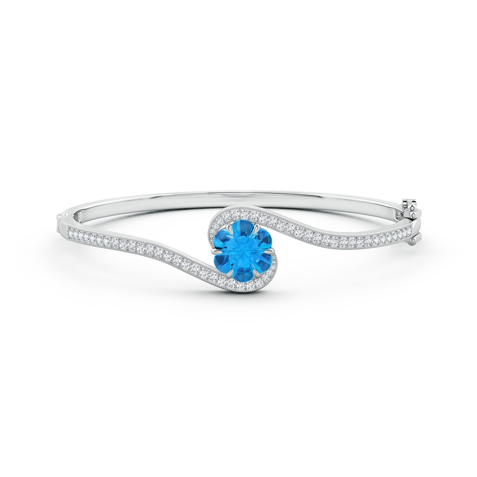 9mm AAAA Six-Petal Swiss Blue Topaz Flower Bypass Bangle Bracelet in White Gold side-1