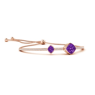 11x10mm AAAA Bezel-Set Lozenge-Shaped Amethyst Bolo Bracelet in 10K Rose Gold