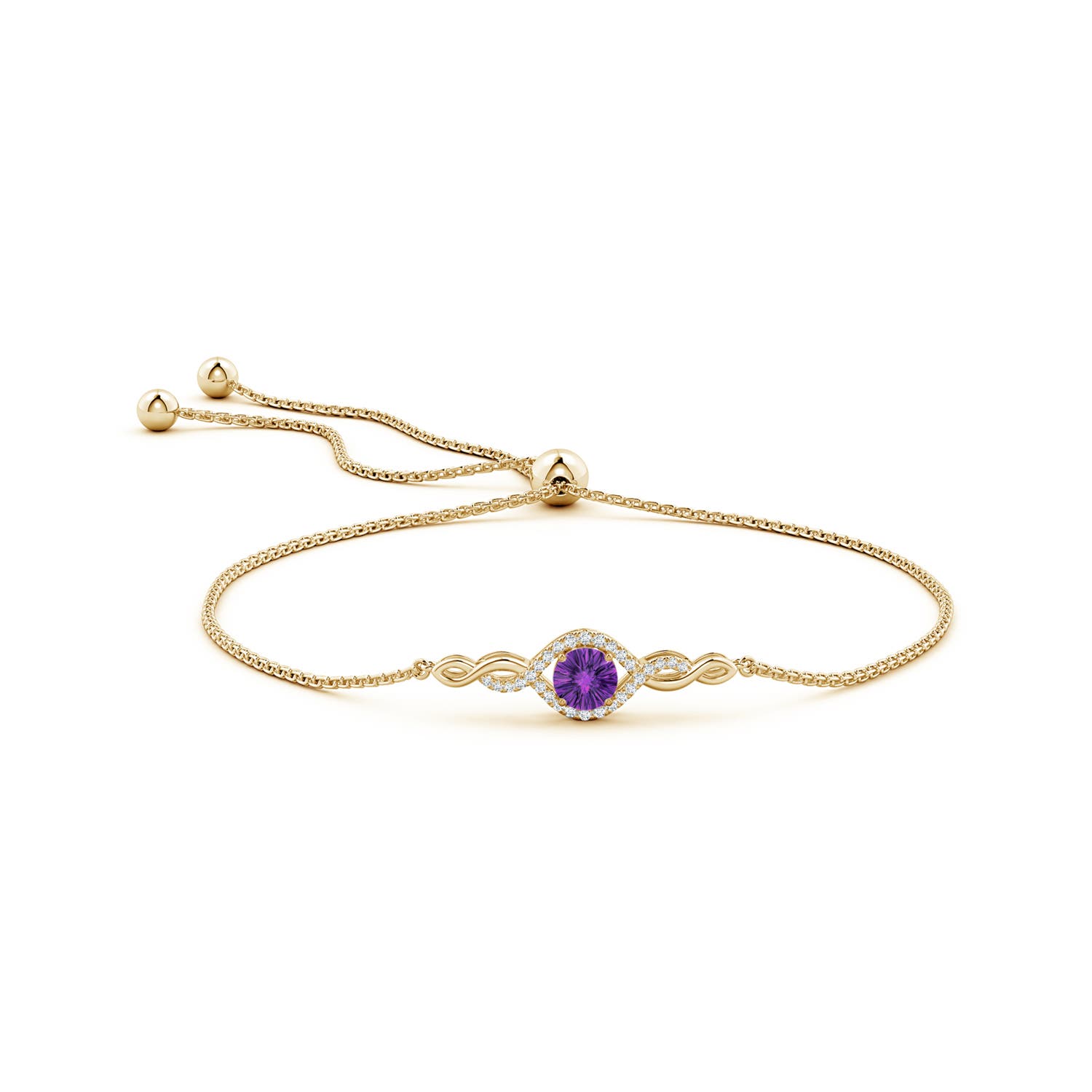 6mm AAAA Round Amethyst Infinity Bolo Bracelet in Yellow Gold
