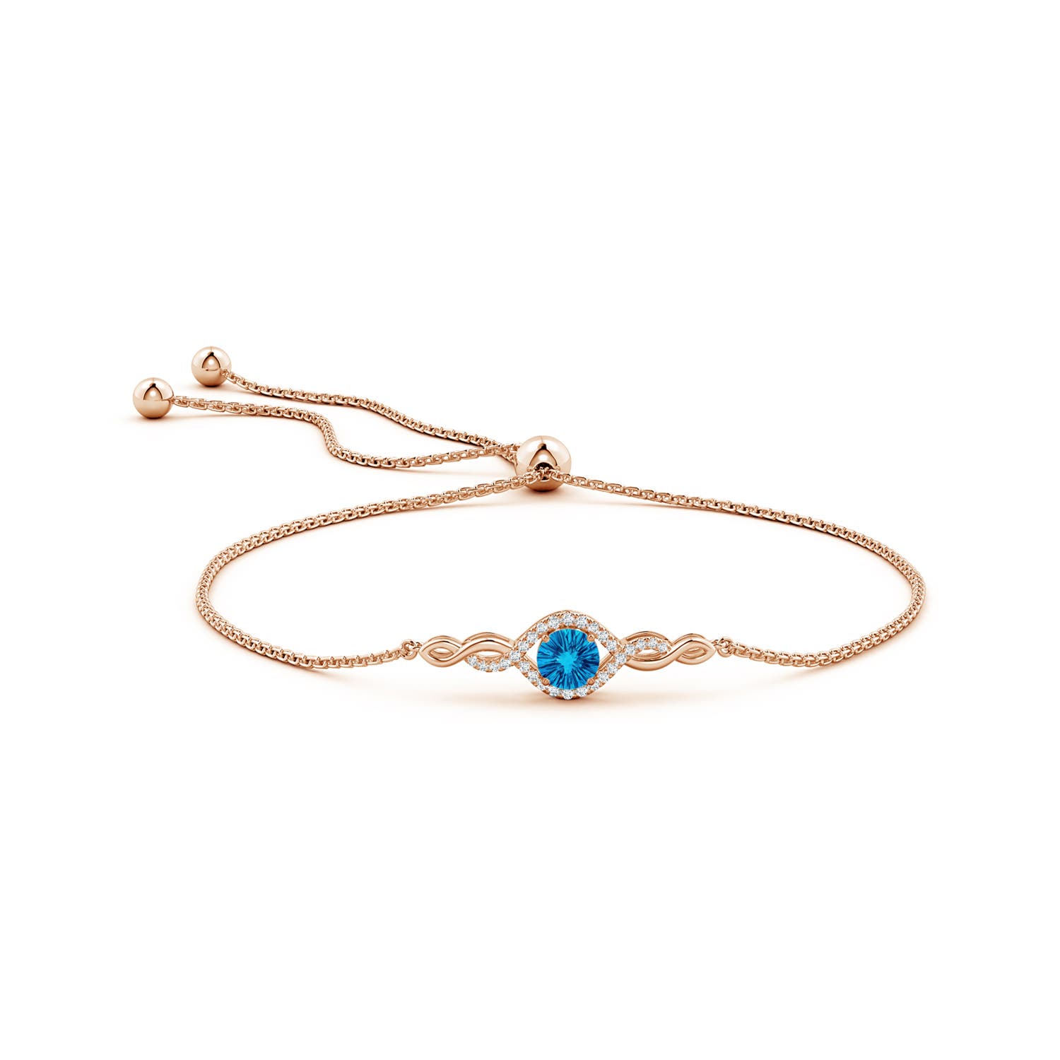 6mm AAAA Round Swiss Blue Topaz Infinity Bolo Bracelet in Rose Gold