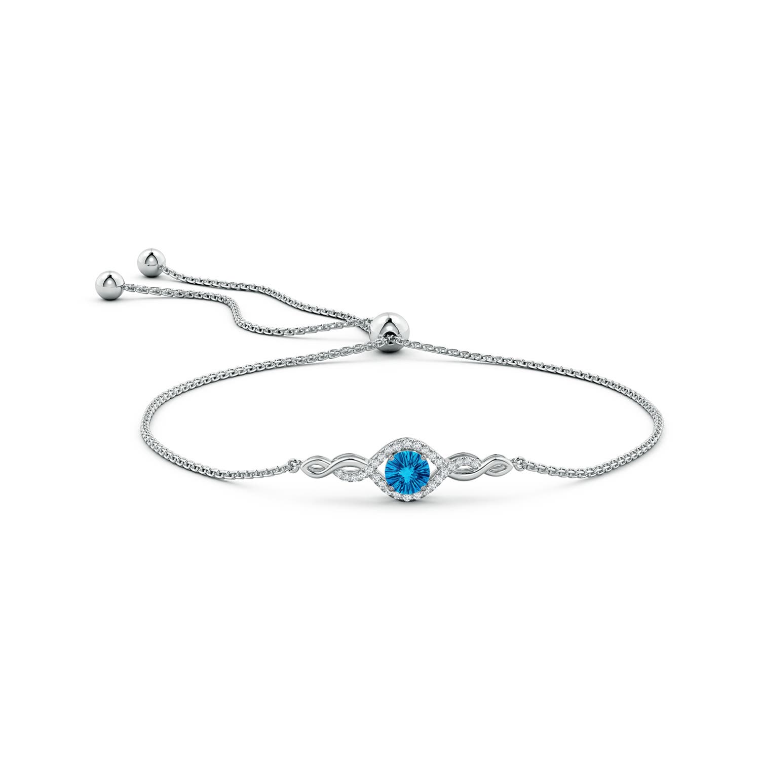 6mm AAAA Round Swiss Blue Topaz Infinity Bolo Bracelet in White Gold - side 1