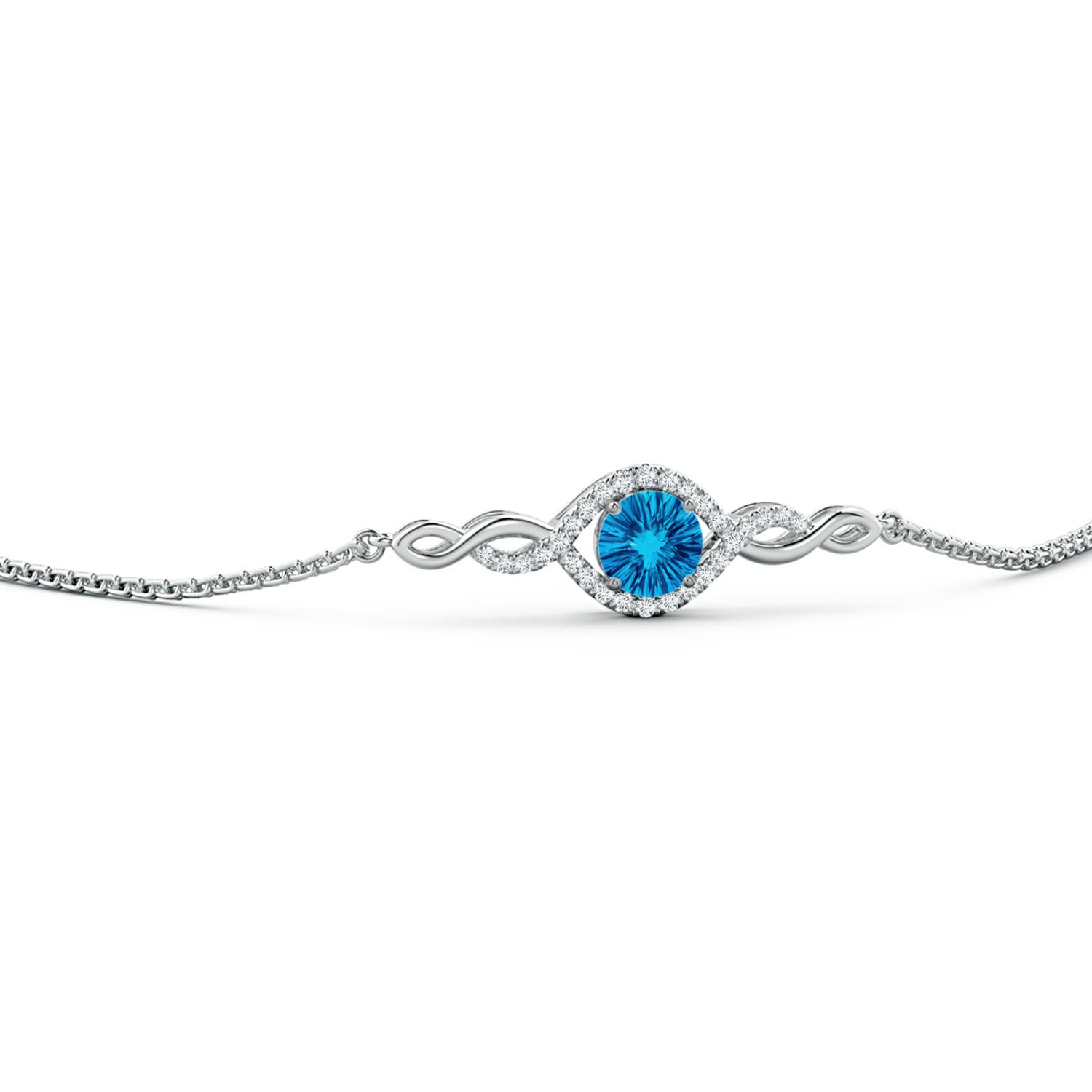 6mm AAAA Round Swiss Blue Topaz Infinity Bolo Bracelet in White Gold - side 2