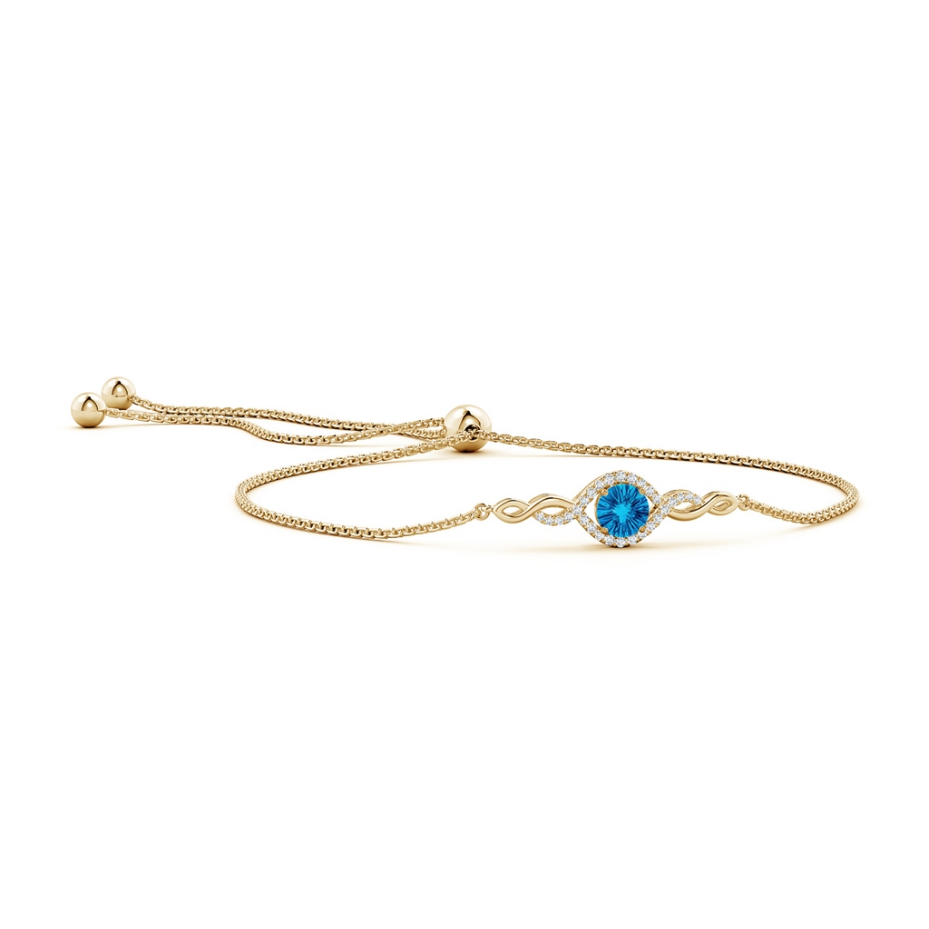 6mm AAAA Round Swiss Blue Topaz Infinity Bolo Bracelet in Yellow Gold