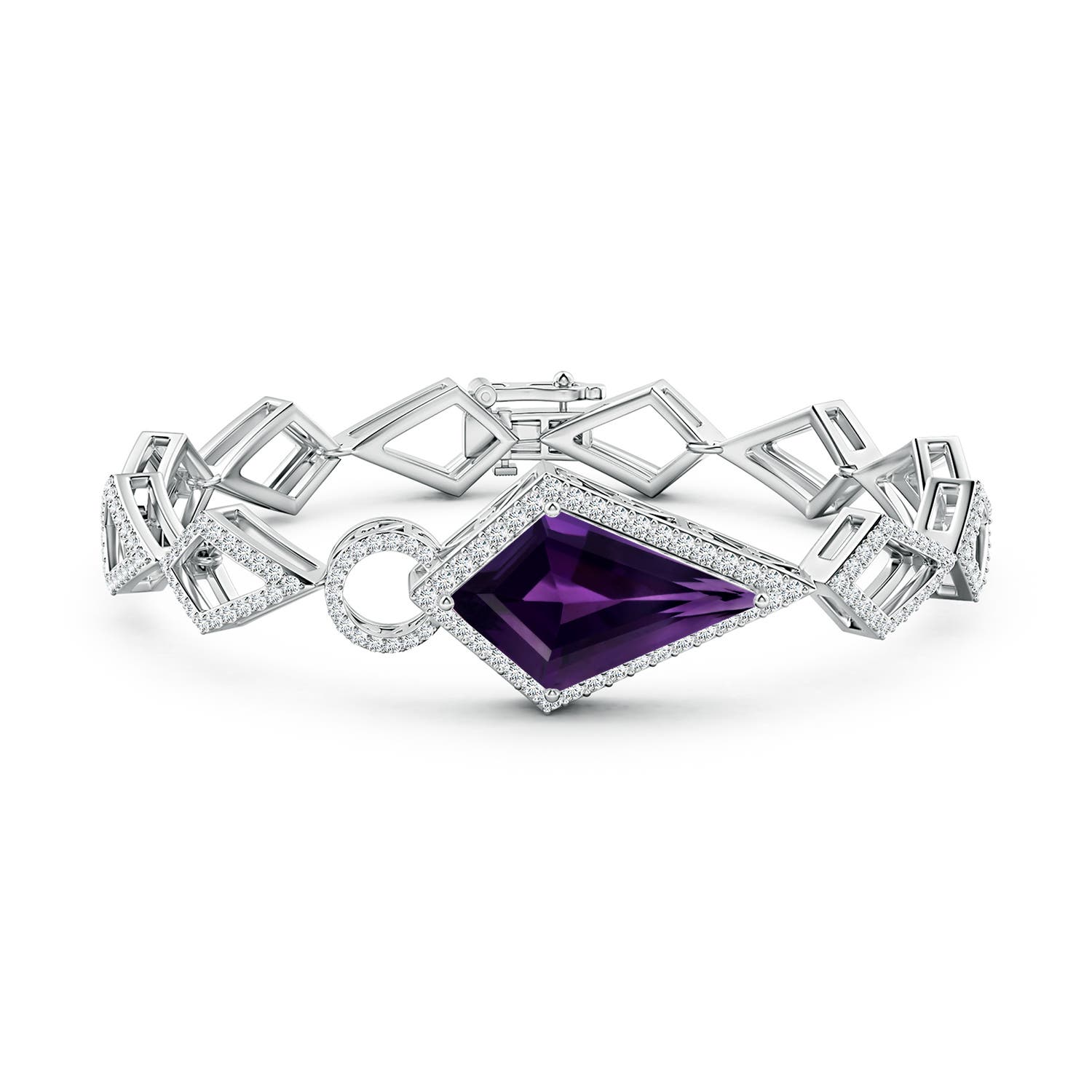 23.10x14.03x8.59mm AAAA GIA Certified Kite-Shaped Step-Cut Amethyst Bracelet in White Gold - side 2