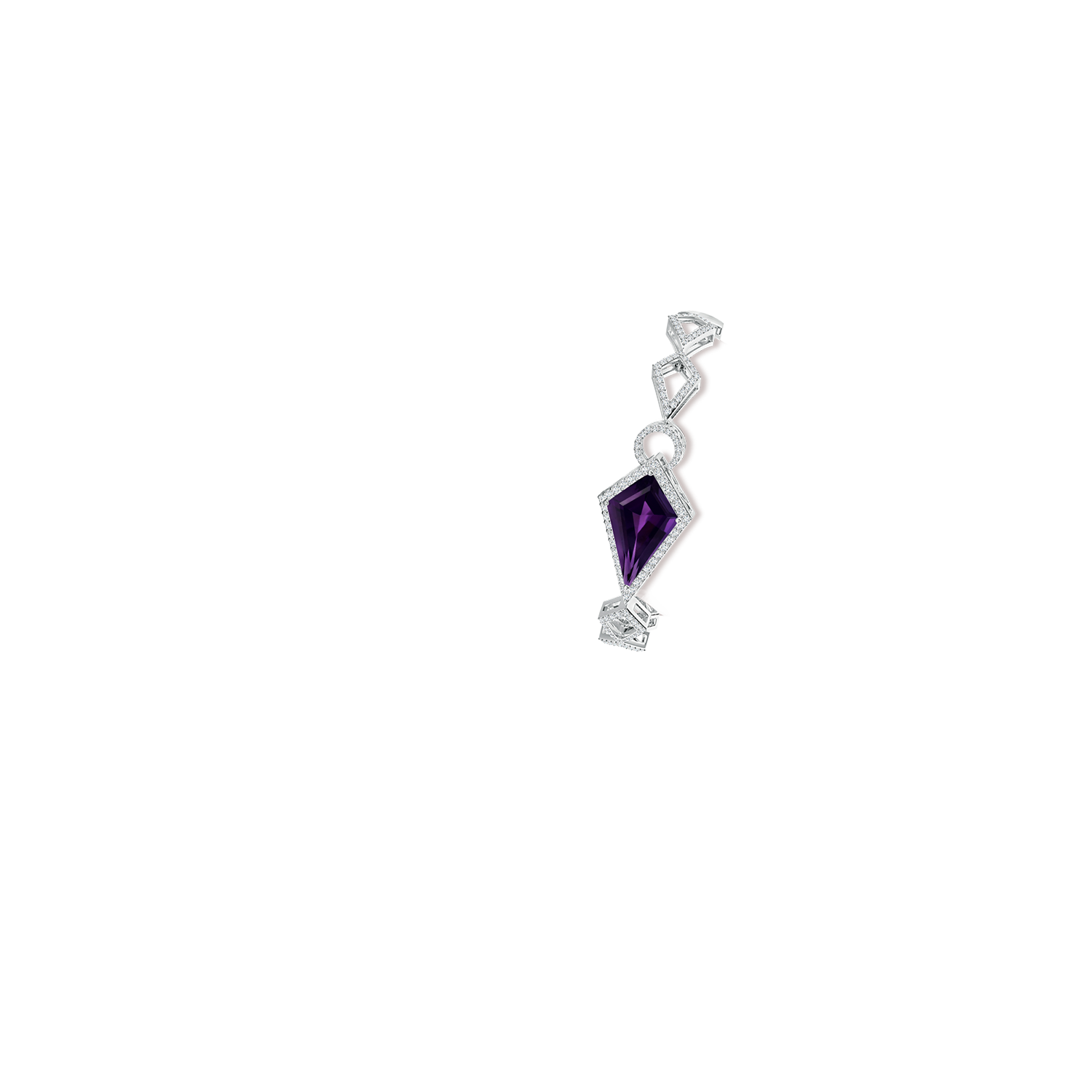 23.10x14.03x8.59mm AAAA GIA Certified Kite-Shaped Step-Cut Amethyst Bracelet in White Gold - body_arm