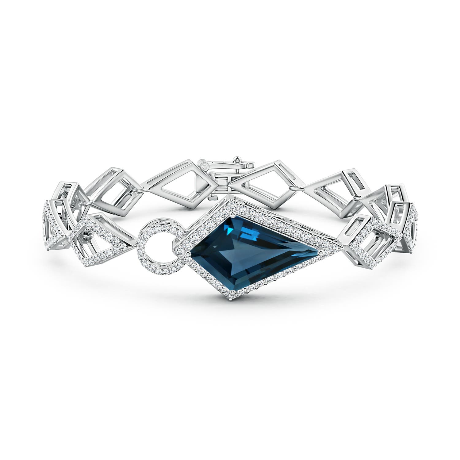 GIA Certified Kite-Shaped Step-Cut London Blue Topaz Bracelet