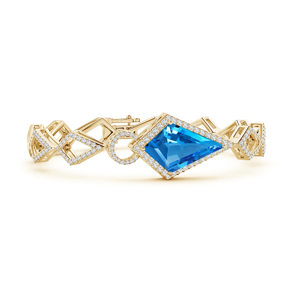 22.19x13.94x7.07mm AAAA GIA Certified Kite-Shaped Step-Cut Swiss Blue Topaz Bracelet in Yellow Gold