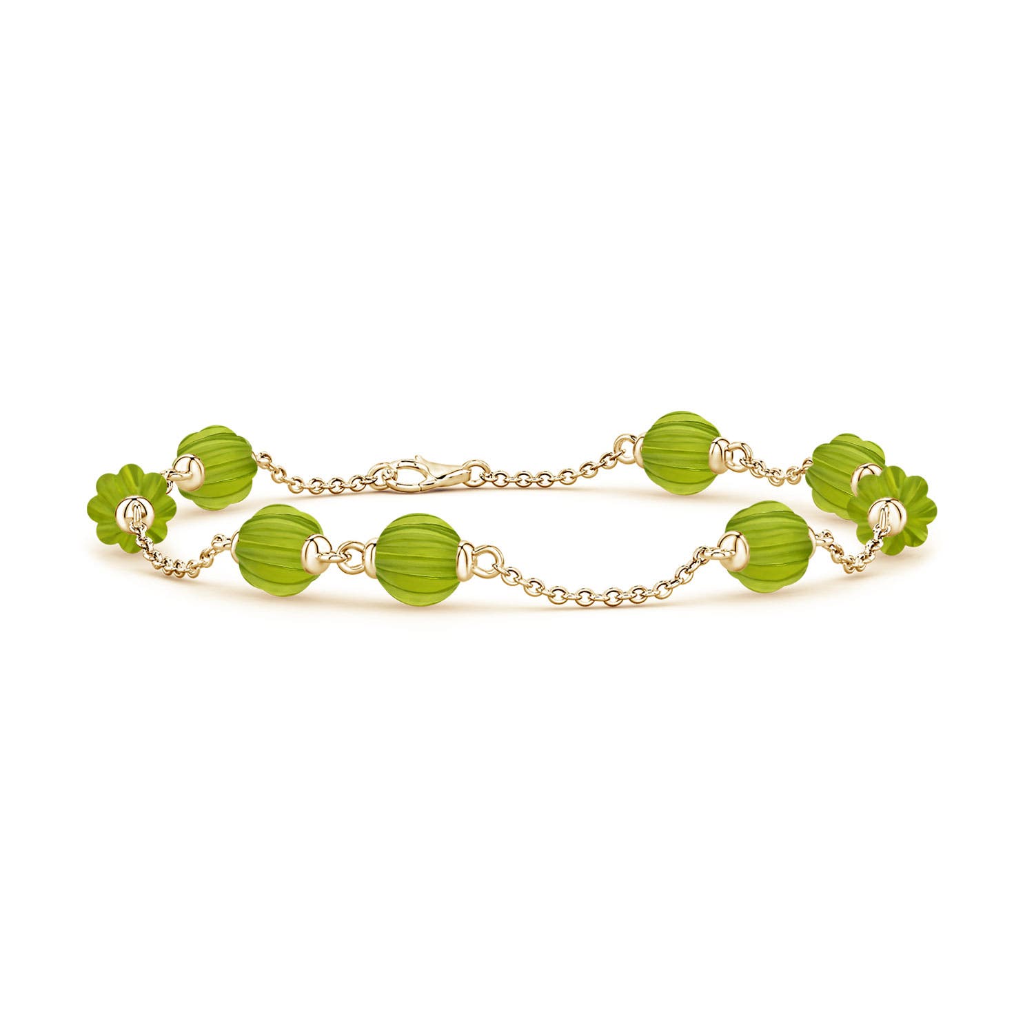 6mm AAA The Heritage Collection Melon-Shaped Peridot Chain Bracelet by D.K. Surana in Yellow Gold - main