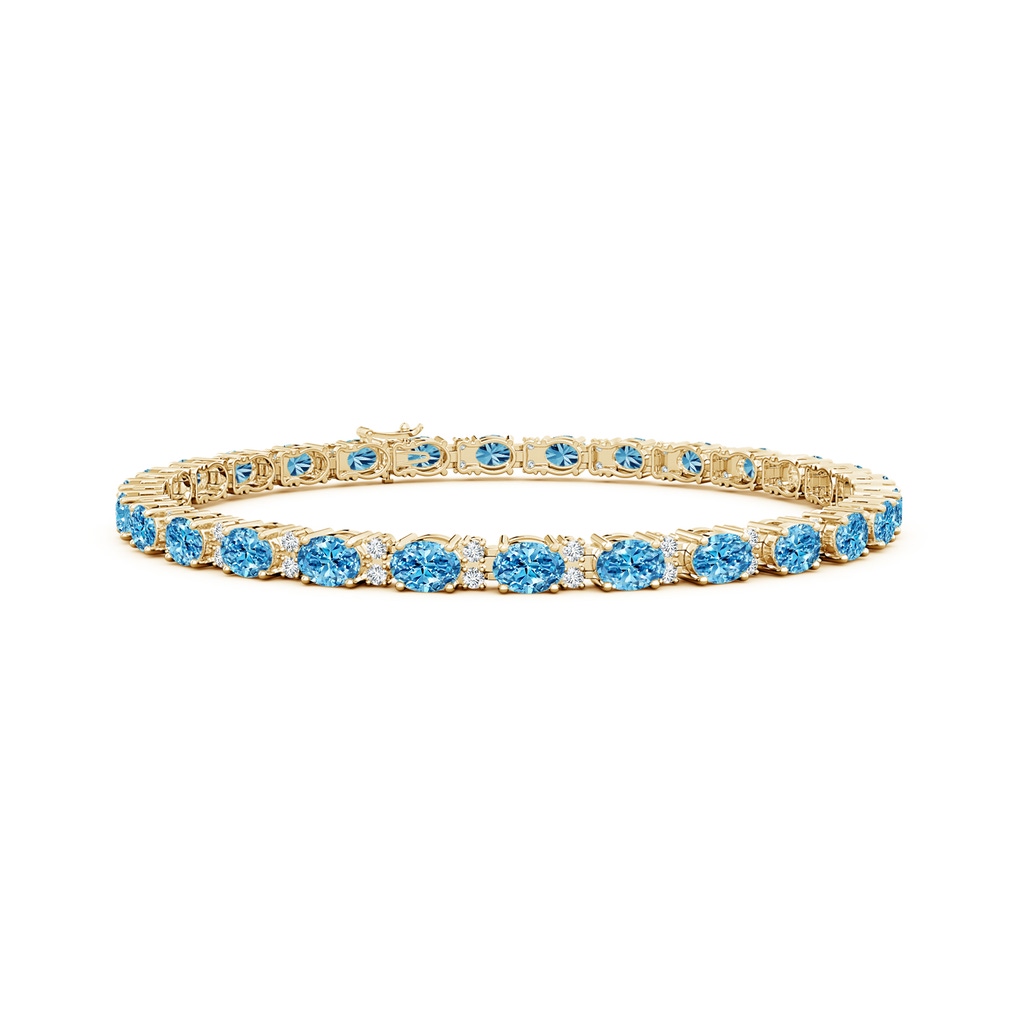 4x3mm Labgrown Classic Oval Lab-Grown Fancy Intense Blue and White Diamond Tennis Bracelet in Yellow Gold