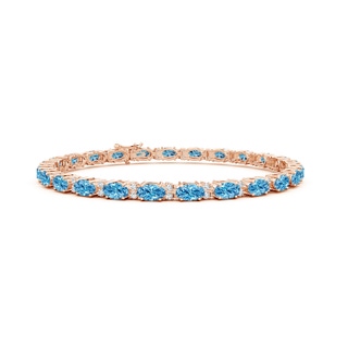 5x3mm Labgrown Classic Oval Lab-Grown Fancy Intense Blue and White Diamond Tennis Bracelet in 18K Rose Gold