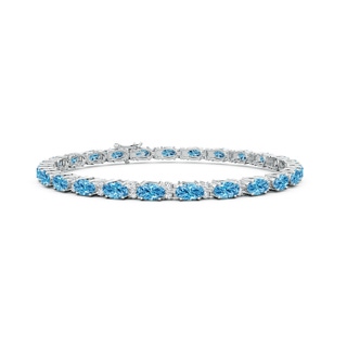 5x3mm Labgrown Classic Oval Lab-Grown Fancy Intense Blue and White Diamond Tennis Bracelet in White Gold