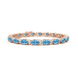 6x4mm Labgrown Classic Oval Lab-Grown Fancy Intense Blue and White Diamond Tennis Bracelet in 10K Rose Gold