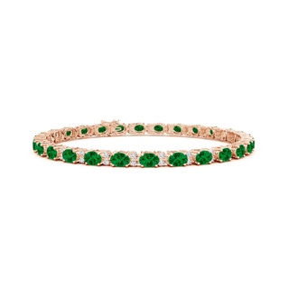 4x3mm Labgrown Lab-Grown Classic Oval Emerald and Lab Diamond Tennis Bracelet in 10K Rose Gold