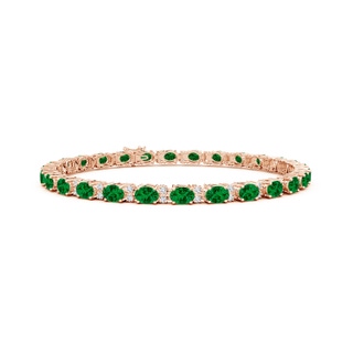 4x3mm Labgrown Lab-Grown Classic Oval Emerald and Lab Diamond Tennis Bracelet in 18K Rose Gold