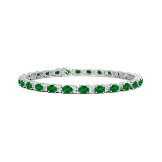 4x3mm Labgrown Lab-Grown Classic Oval Emerald and Lab Diamond Tennis Bracelet in 9K White Gold