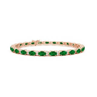 5x3mm Labgrown Lab-Grown Classic Oval Emerald and Lab Diamond Tennis Bracelet in 18K Rose Gold
