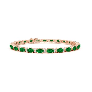 5x3mm Labgrown Lab-Grown Classic Oval Emerald and Lab Diamond Tennis Bracelet in Rose Gold