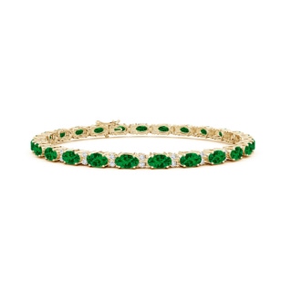 5x3mm Labgrown Lab-Grown Classic Oval Emerald and Lab Diamond Tennis Bracelet in Yellow Gold