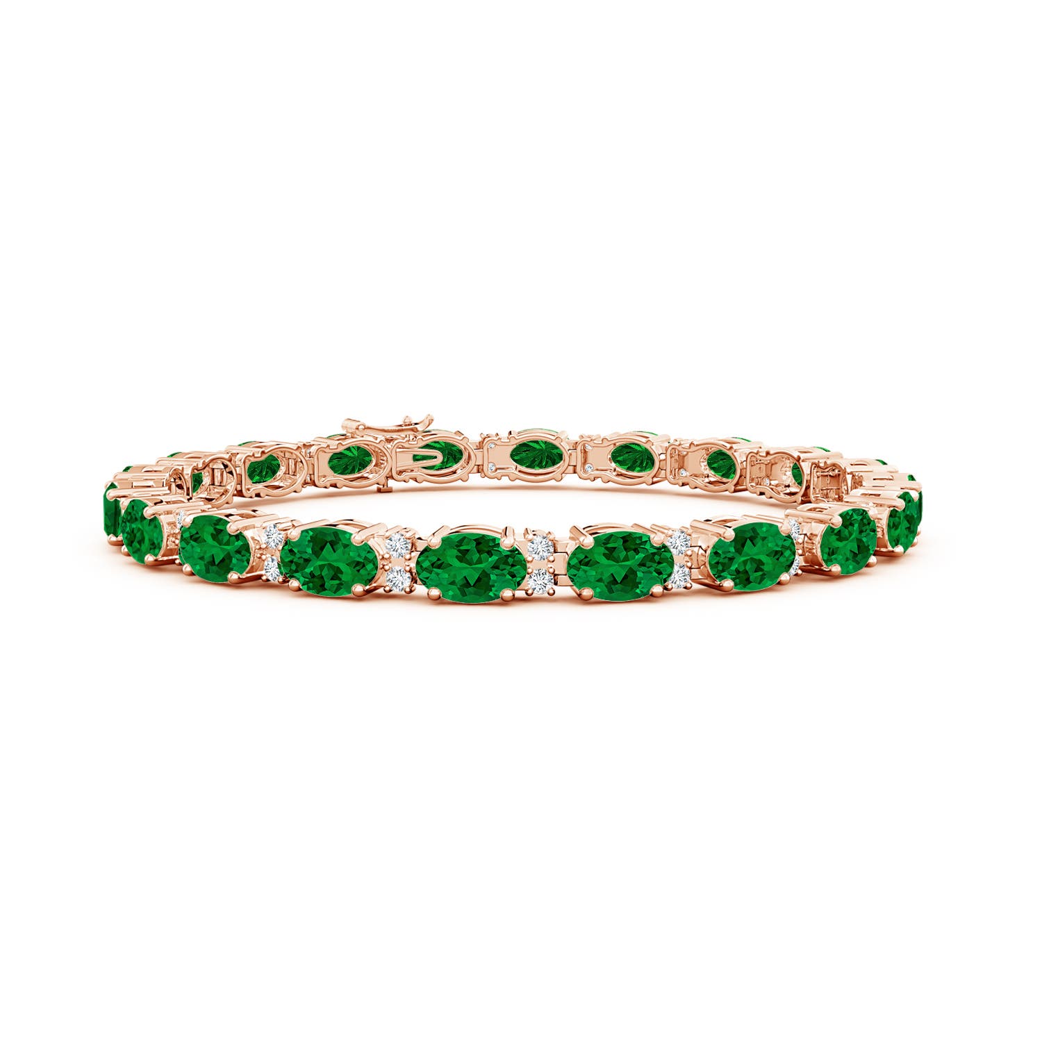 6x4mm Labgrown Lab-Grown Classic Oval Emerald and Lab Diamond Tennis Bracelet in 18K Rose Gold