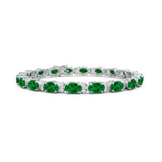 6x4mm Labgrown Lab-Grown Classic Oval Emerald and Lab Diamond Tennis Bracelet in 18K White Gold