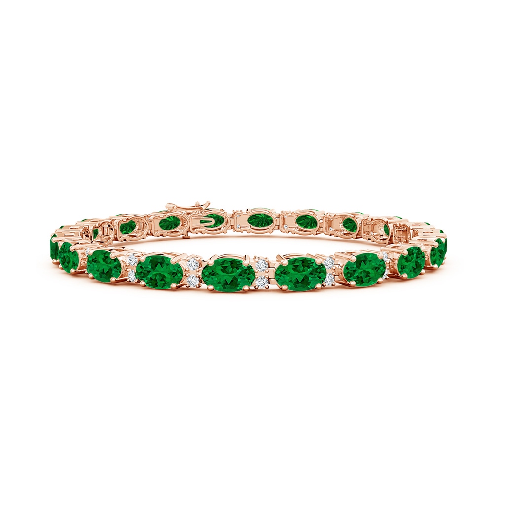 6x4mm Labgrown Lab-Grown Classic Oval Emerald and Lab Diamond Tennis Bracelet in 9K Rose Gold