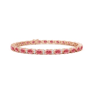 4x3mm Labgrown Classic Oval Lab-Grown Fancy Intense Pink and White Diamond Tennis Bracelet in 18K Rose Gold