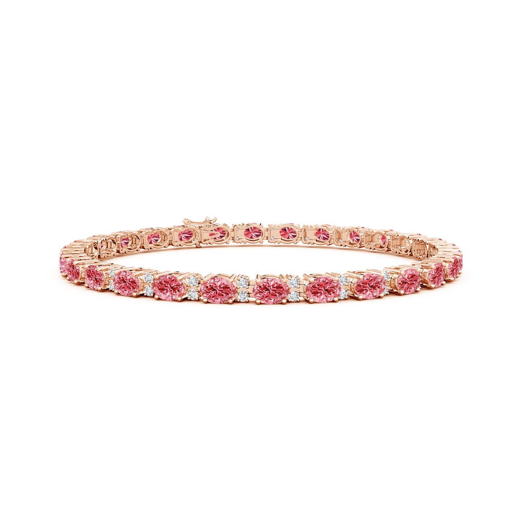 4x3mm Labgrown Classic Oval Lab-Grown Fancy Intense Pink and White Diamond Tennis Bracelet in Rose Gold