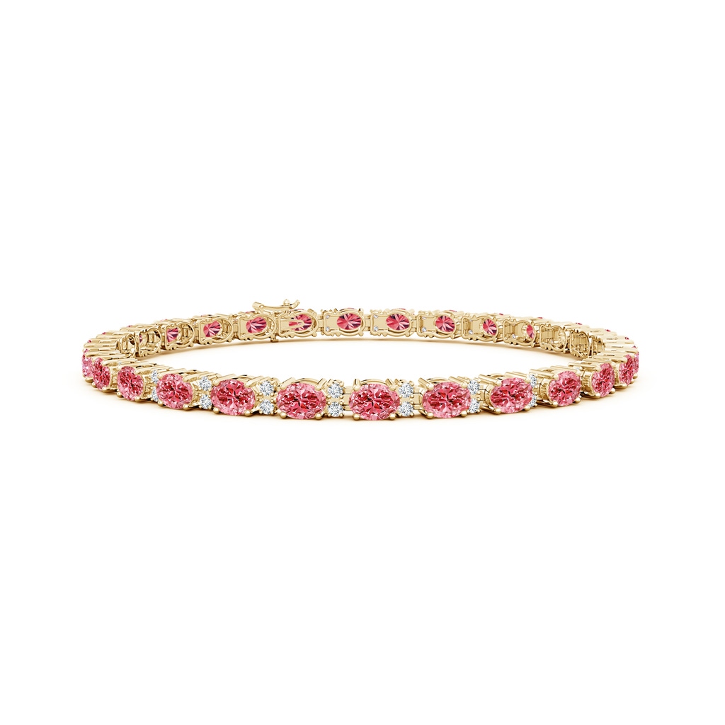 4x3mm Labgrown Classic Oval Lab-Grown Fancy Intense Pink and White Diamond Tennis Bracelet in Yellow Gold