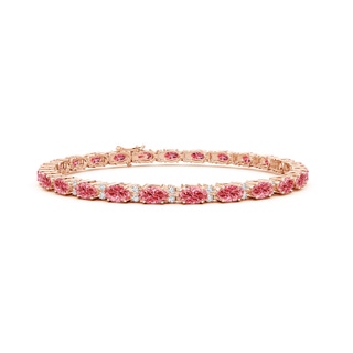 5x3mm Labgrown Classic Oval Lab-Grown Fancy Intense Pink and White Diamond Tennis Bracelet in 18K Rose Gold