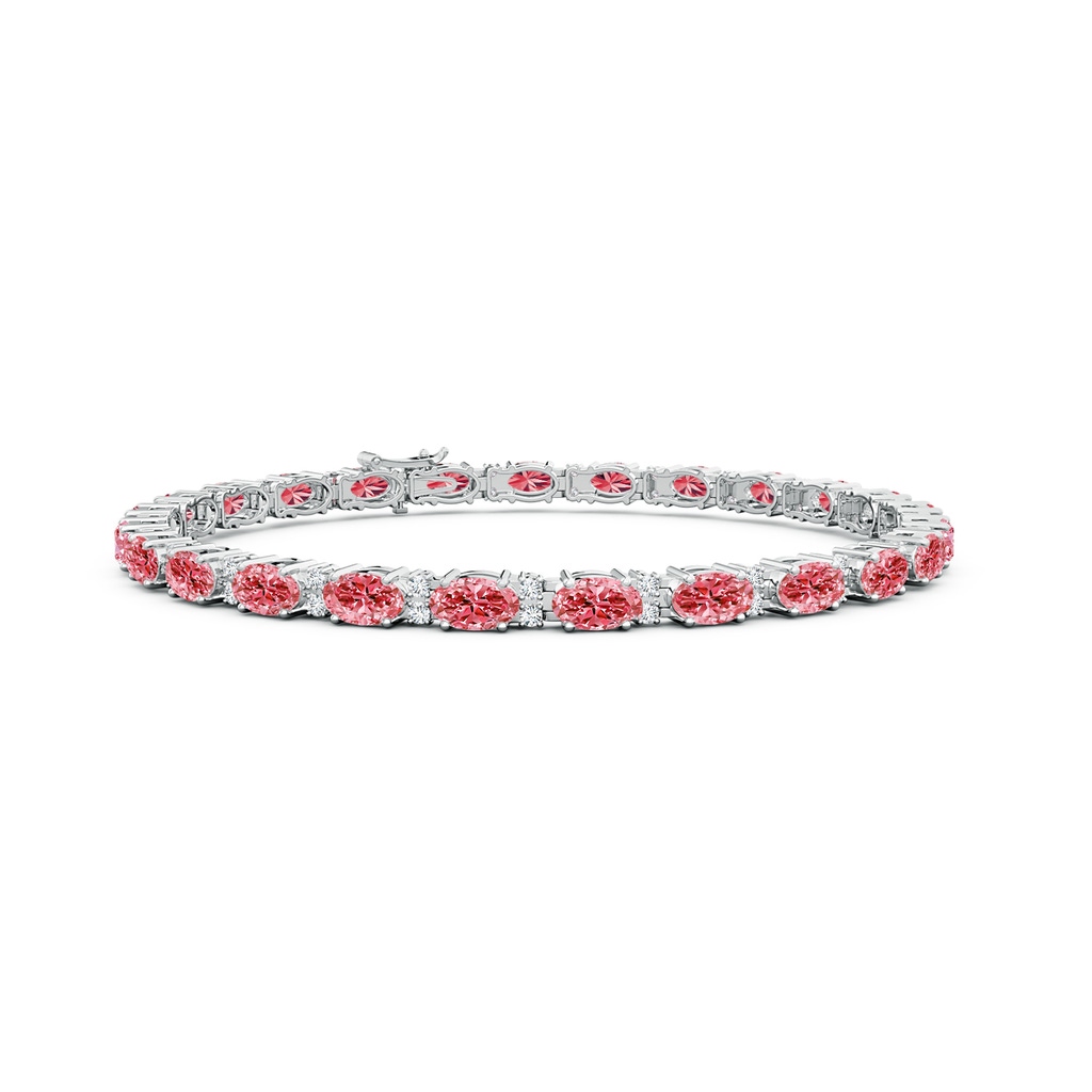 5x3mm Labgrown Classic Oval Lab-Grown Fancy Intense Pink and White Diamond Tennis Bracelet in White Gold