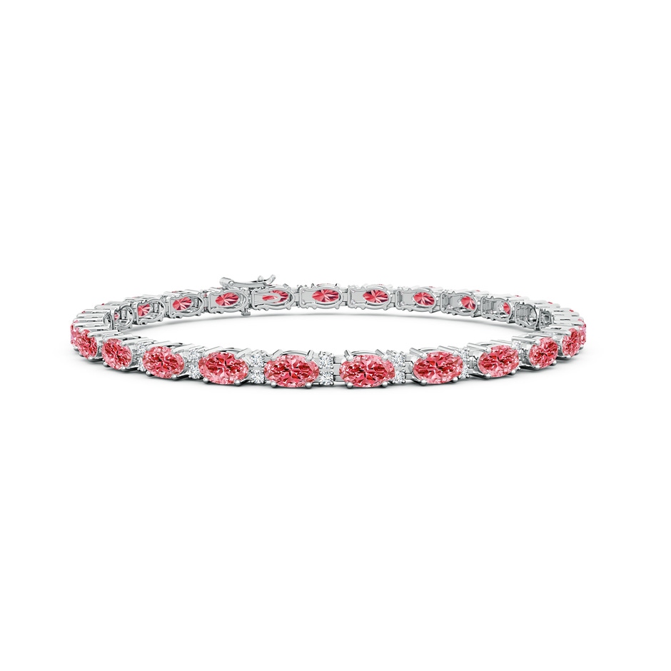 5x3mm Labgrown Classic Oval Lab-Grown Fancy Intense Pink and White Diamond Tennis Bracelet in White Gold 